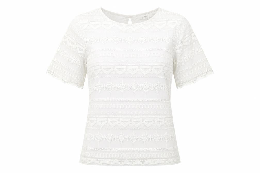 NEXT Womens Ivory Polyester Basic T-Shirt Size 8 Round Neck