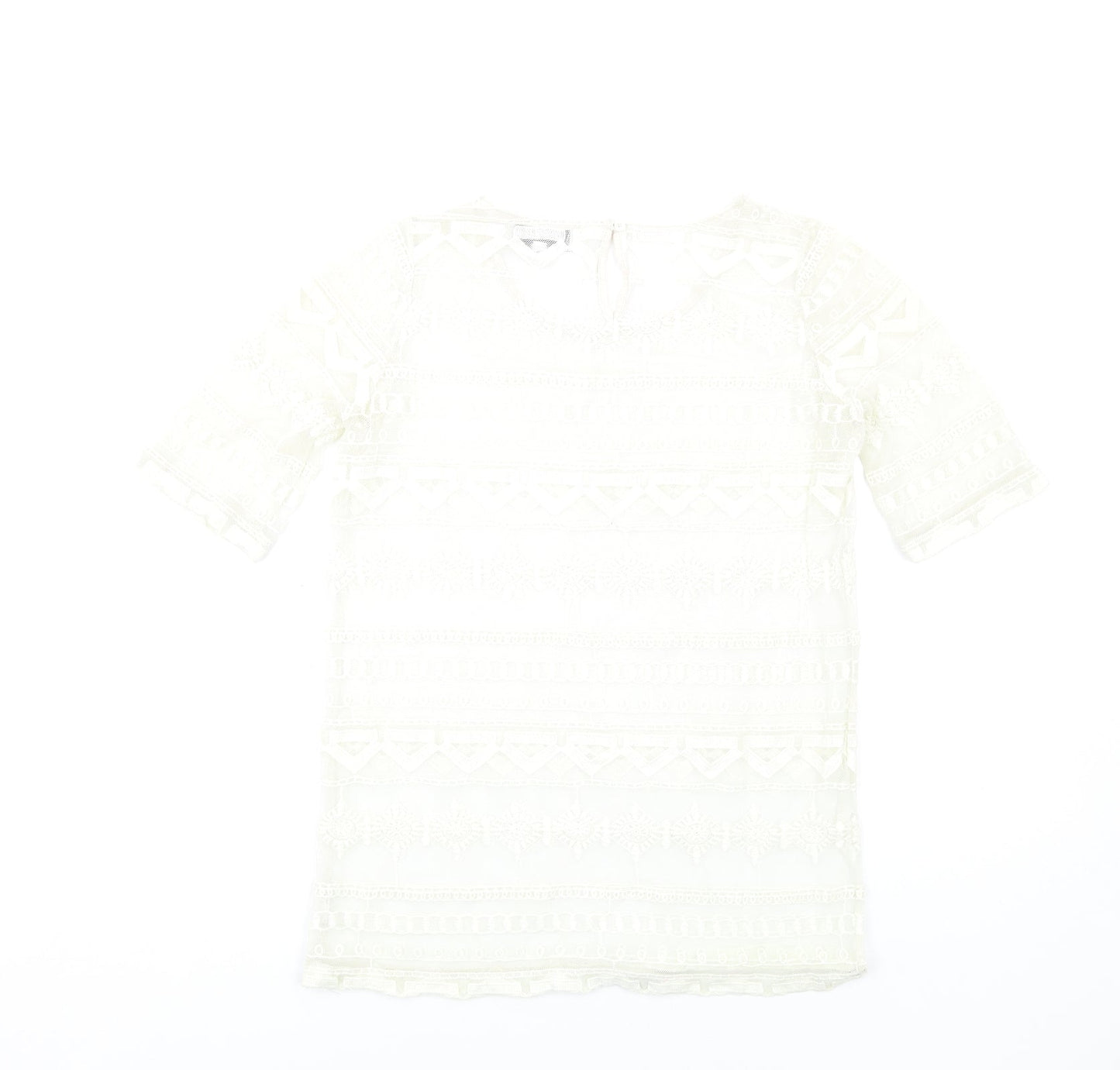 NEXT Womens Ivory Polyester Basic T-Shirt Size 8 Round Neck