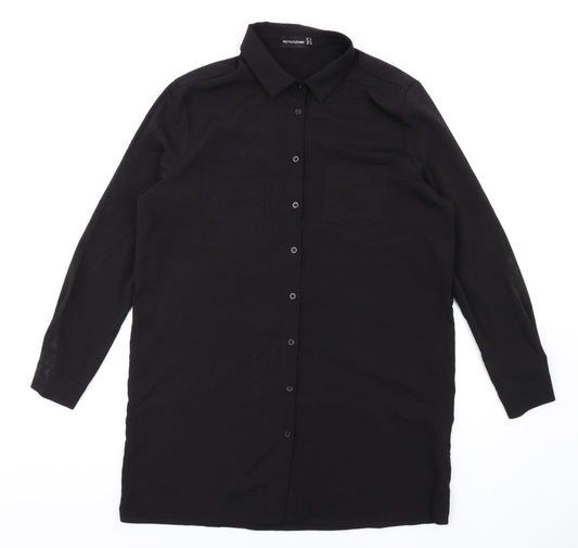 PRETTYLITTLETHING Womens Black Polyester Shirt Dress Size 6 Collared Button