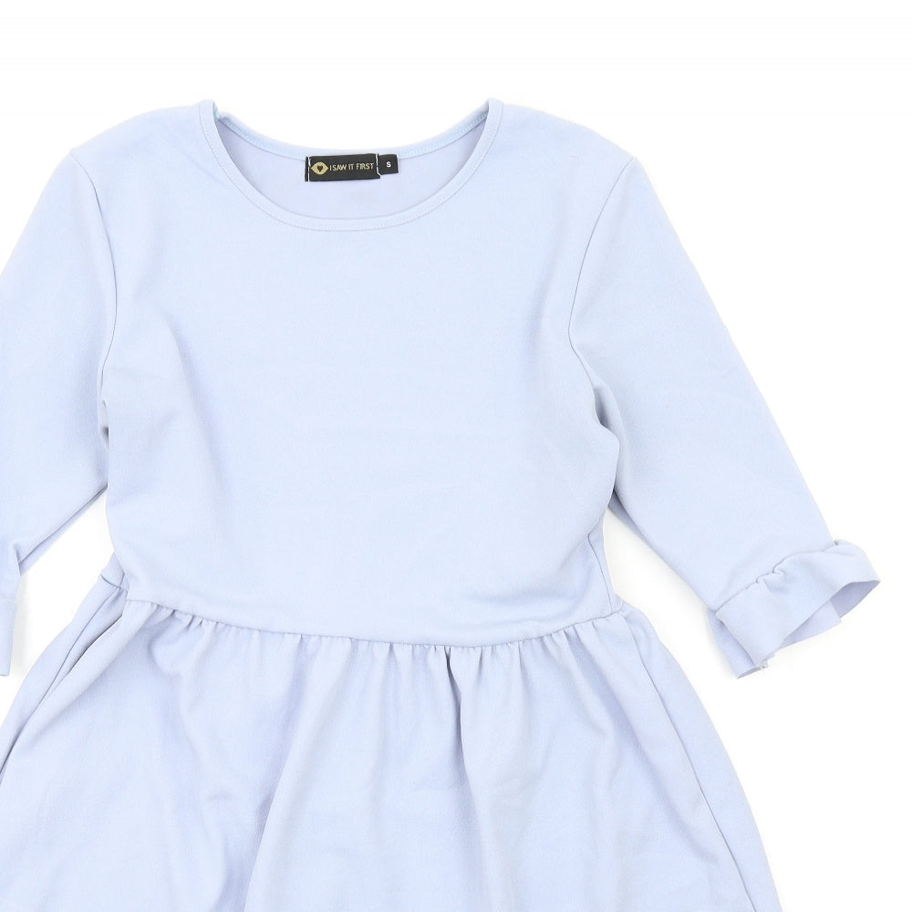 I SAW IT FIRST Womens Blue Polyester Fit & Flare Size S Round Neck Pullover