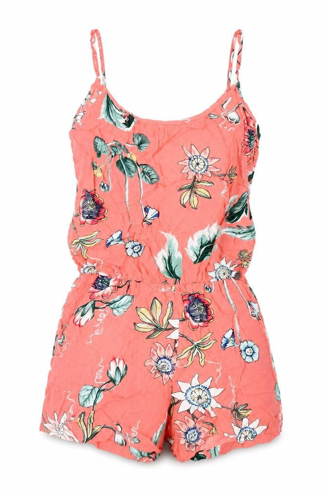 Hype Womens Pink Floral Viscose Playsuit One-Piece Size S Pullover