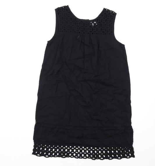 Phase Eight Womens Black Cotton Tank Dress Size 10 Round Neck Button