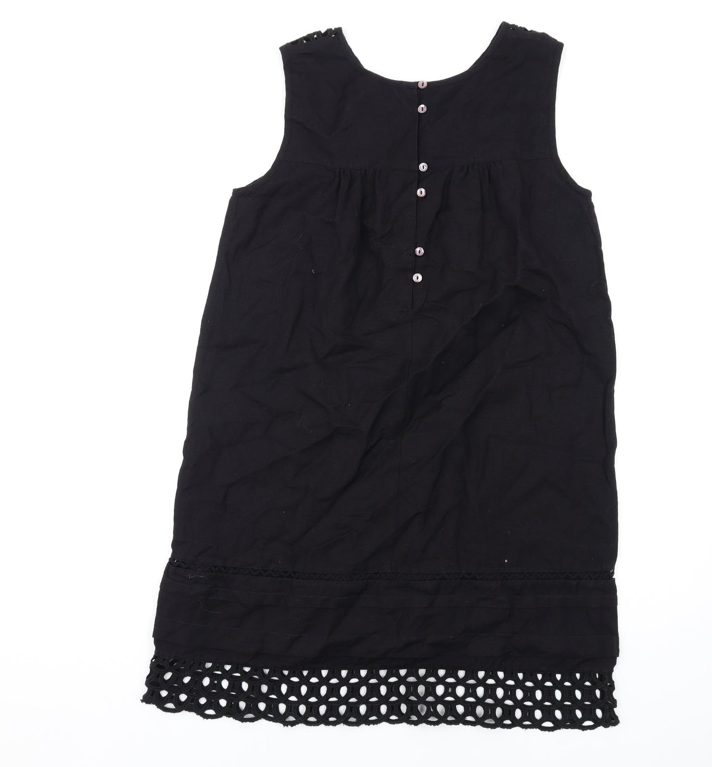 Phase Eight Womens Black Cotton Tank Dress Size 10 Round Neck Button