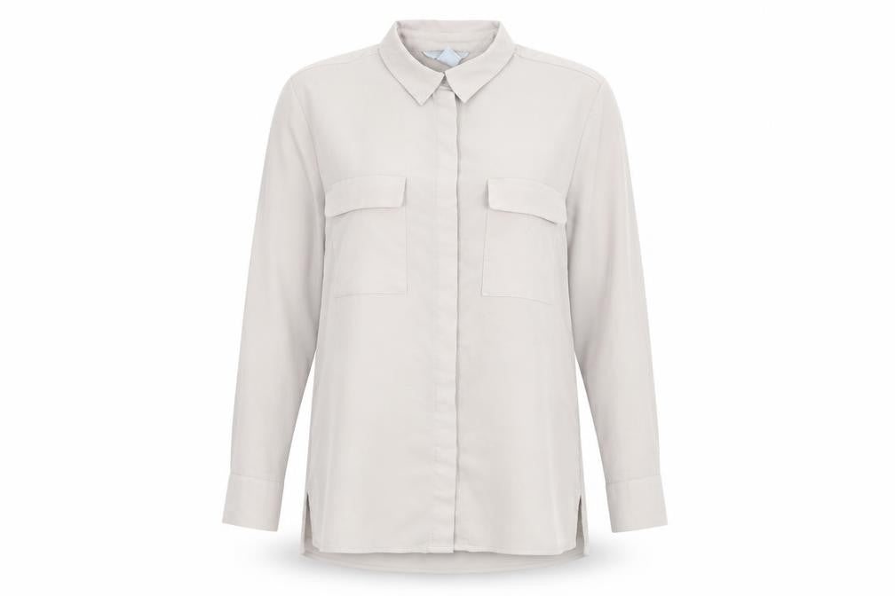 H&M Womens Beige Polyester Basic Button-Up Size 8 Collared