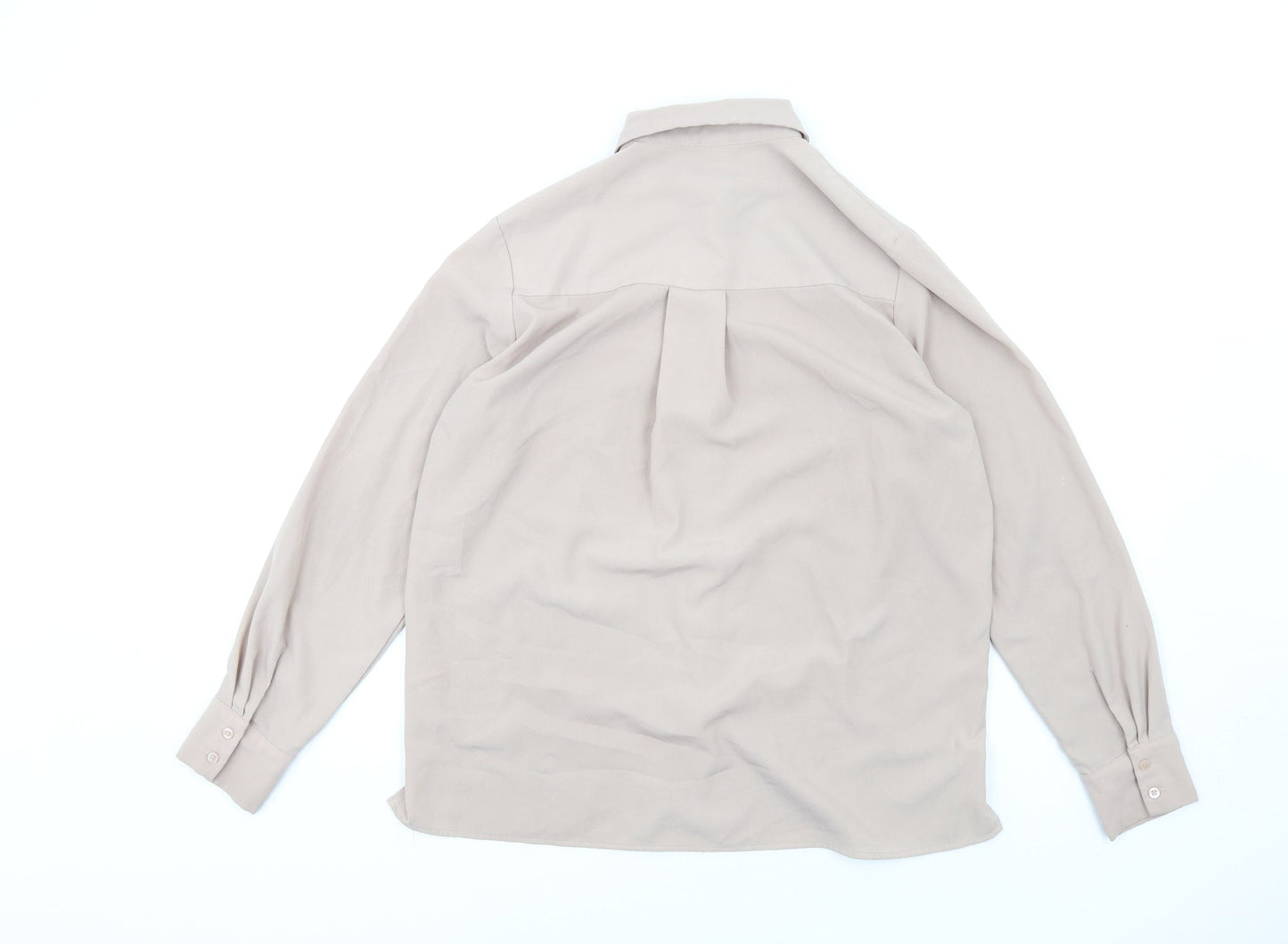 H&M Womens Beige Polyester Basic Button-Up Size 8 Collared