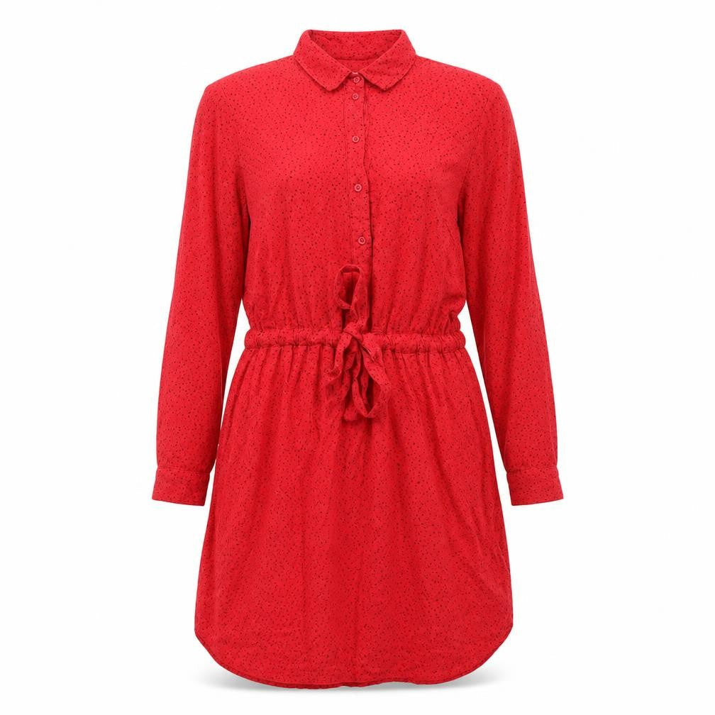 Warehouse Womens Red Geometric Viscose Shirt Dress Size 8 Collared Button