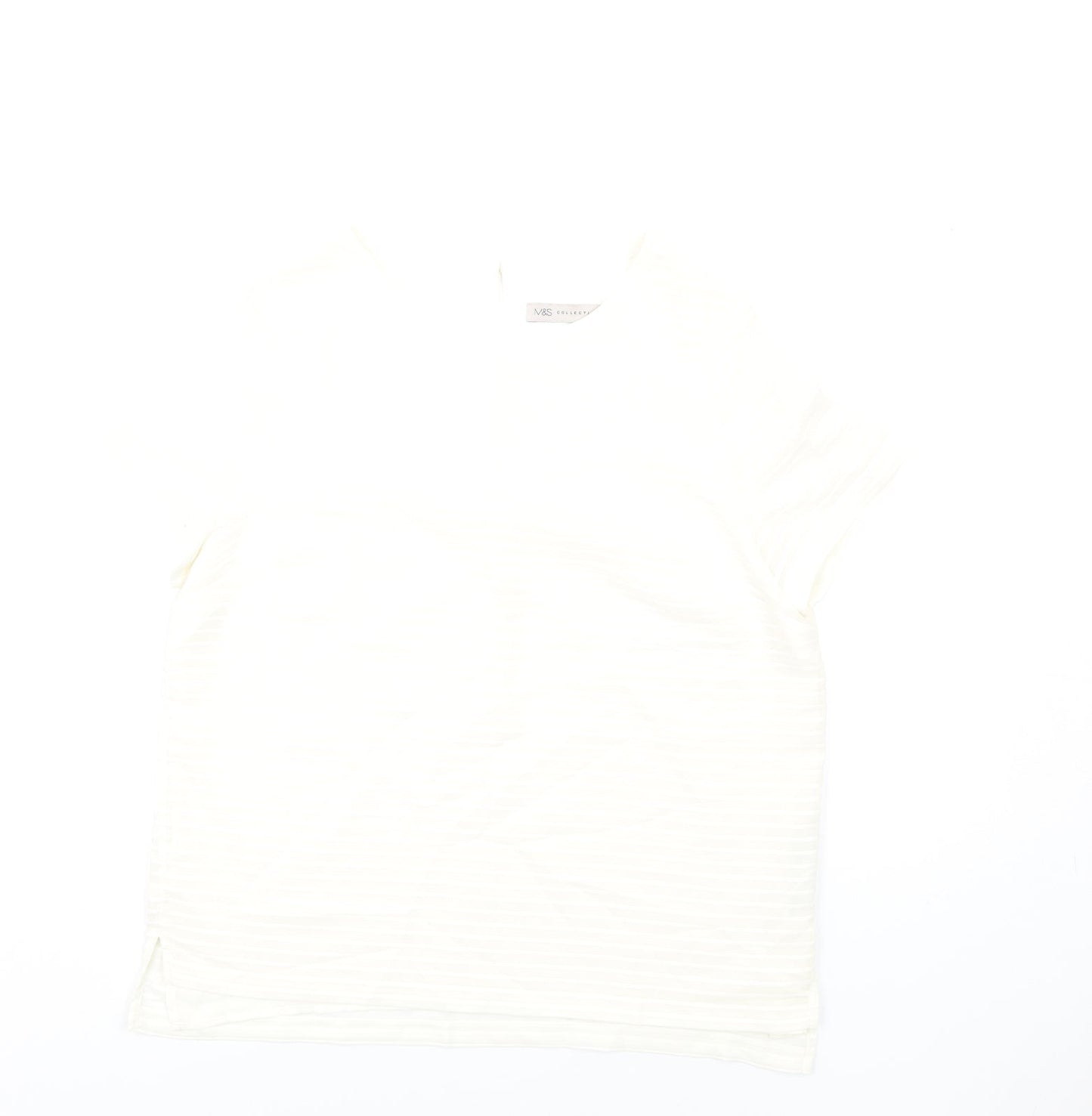 Marks and Spencer Womens Ivory Polyester Basic T-Shirt Size 12 Round Neck