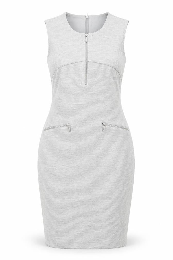 Episode Womens Grey Polyester Pencil Dress Size 8 Round Neck Zip
