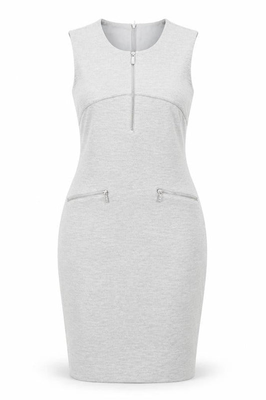 Episode Womens Grey Polyester Pencil Dress Size 8 Round Neck Zip