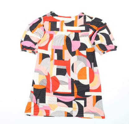 Accessorize Womens Multicoloured Geometric Viscose A-Line Size 10 Square Neck Pullover - Beaded Neckline