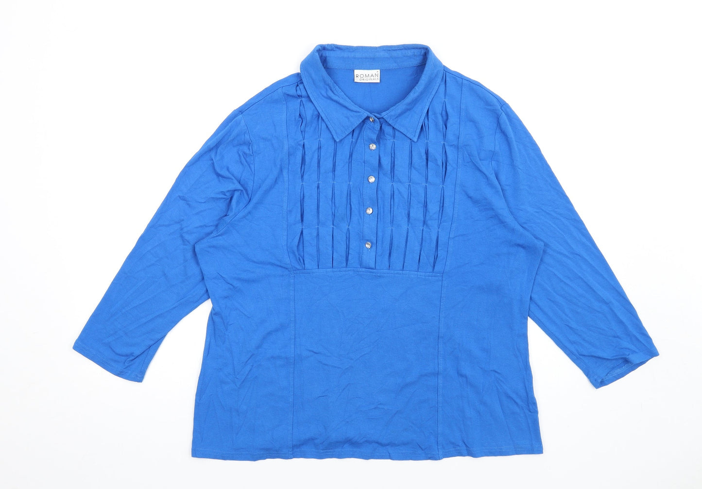 Roman Womens Blue Viscose Basic T-Shirt Size 18 Collared