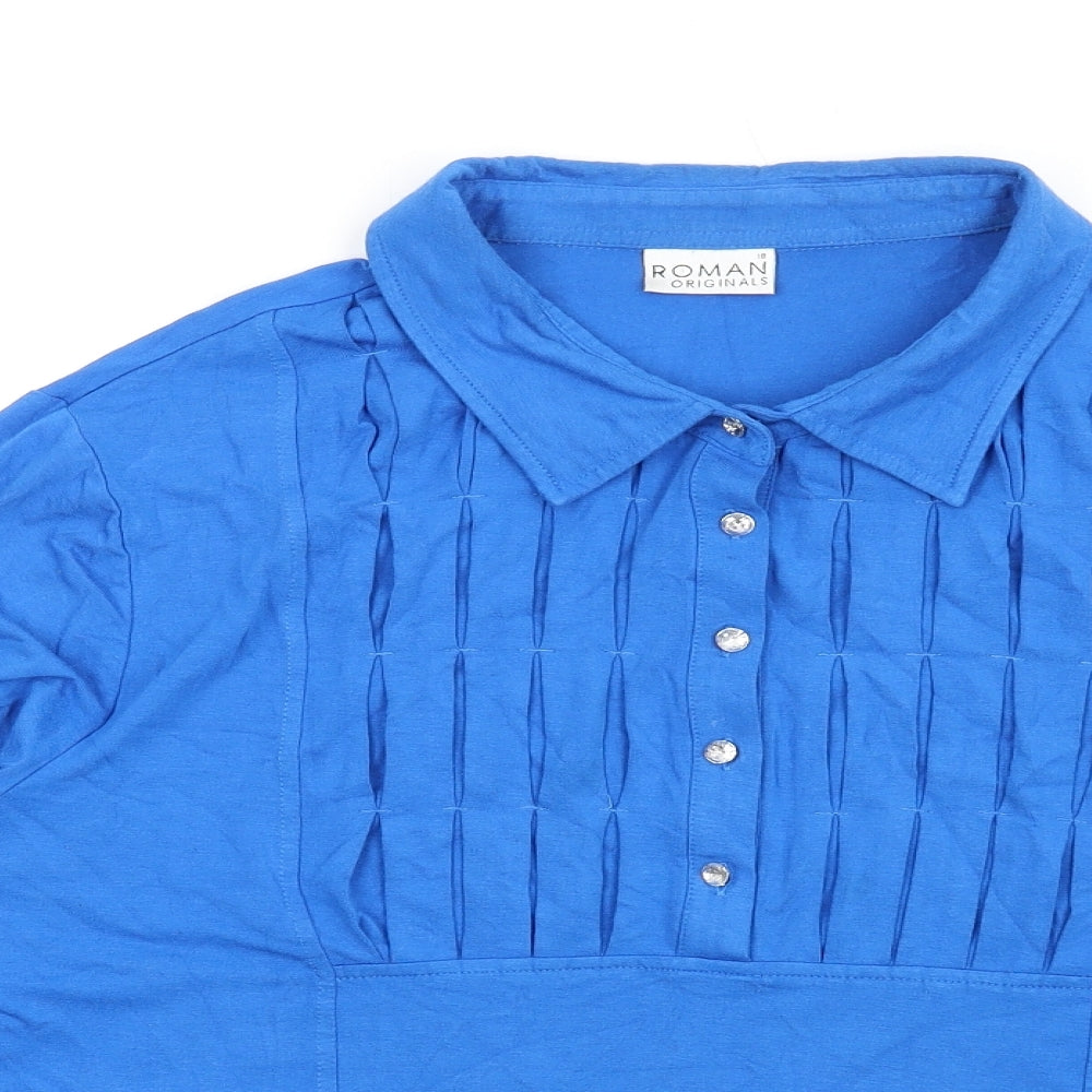 Roman Womens Blue Viscose Basic T-Shirt Size 18 Collared