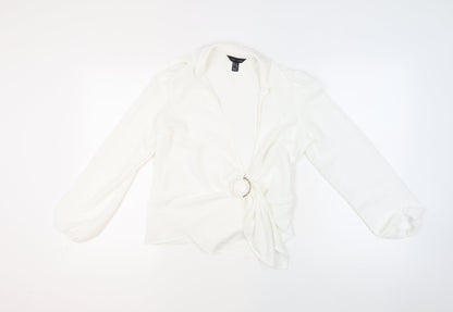 New Look Womens Ivory Polyester Basic Blouse Size 10 Collared - Ring Detail