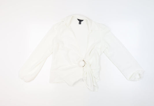 New Look Womens Ivory Polyester Basic Blouse Size 10 Collared - Ring Detail