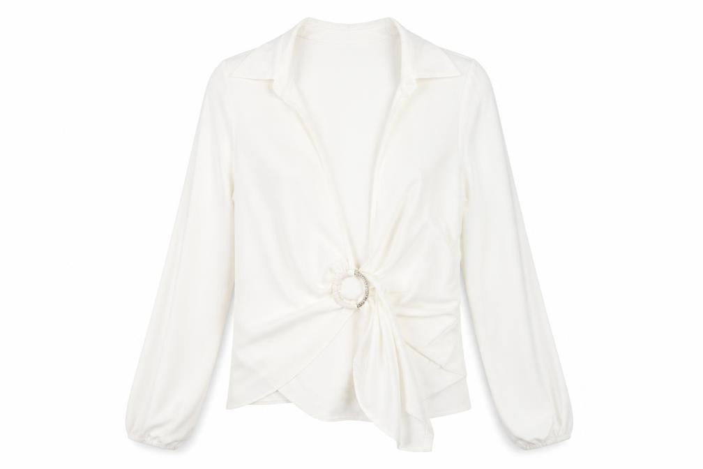 New Look Womens Ivory Polyester Basic Blouse Size 10 Collared - Ring Detail