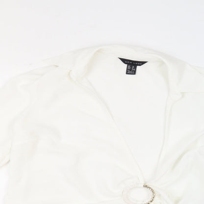 New Look Womens Ivory Polyester Basic Blouse Size 10 Collared - Ring Detail