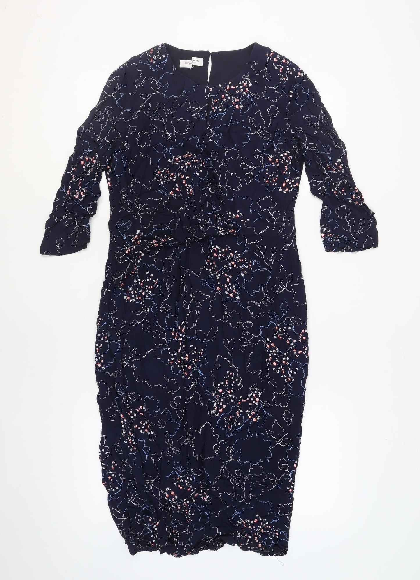Garry Weber Womens Blue Geometric Polyester A-Line Size L Round Neck Zip - Estimated Size L