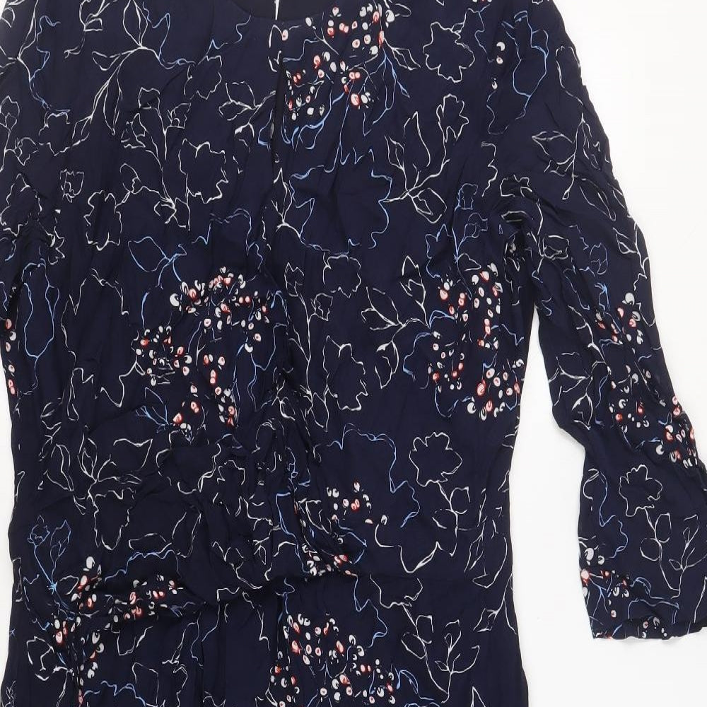 Garry Weber Womens Blue Geometric Polyester A-Line Size L Round Neck Zip - Estimated Size L