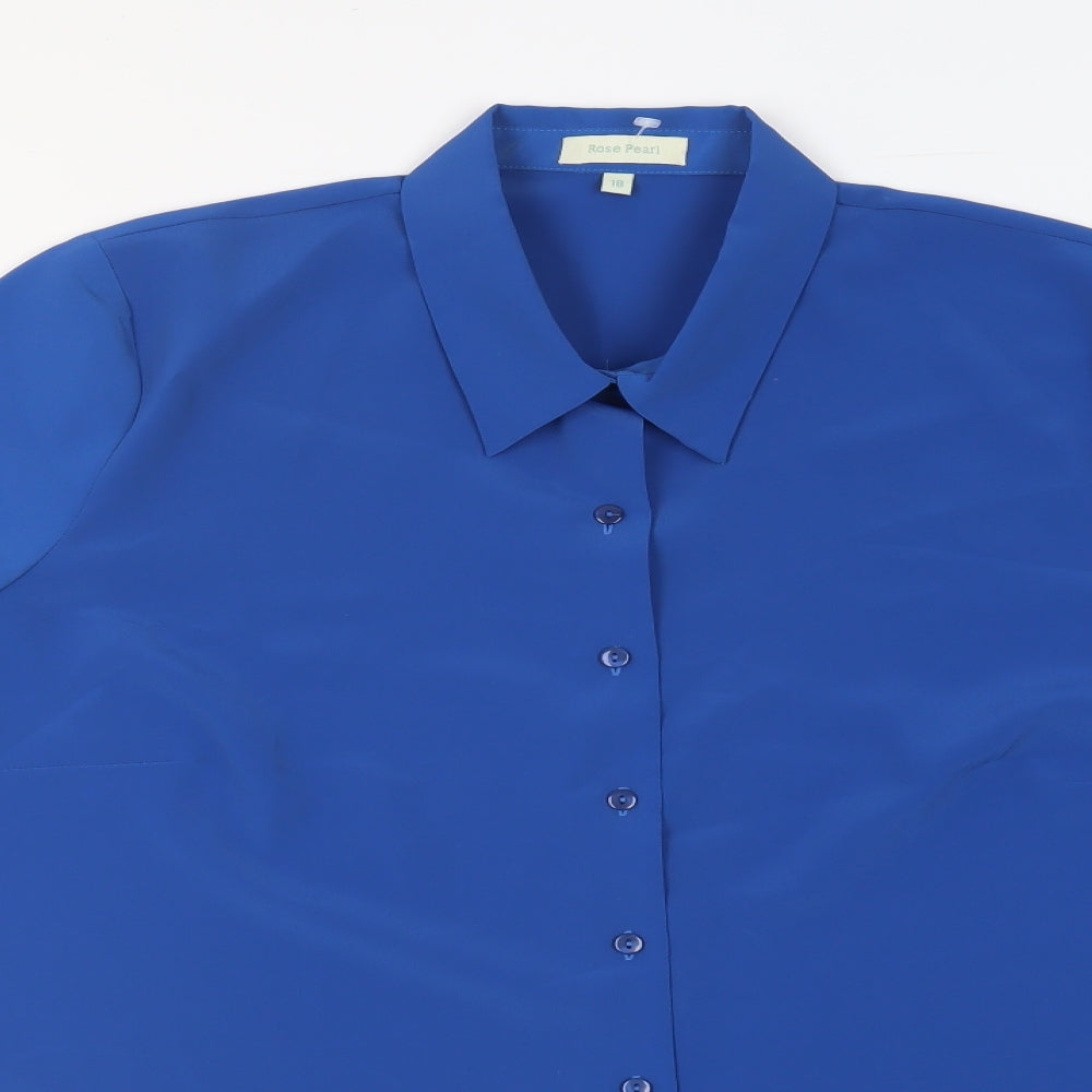 Rose Pearl Womens Blue Polyester Basic Button-Up Size 18 Collared