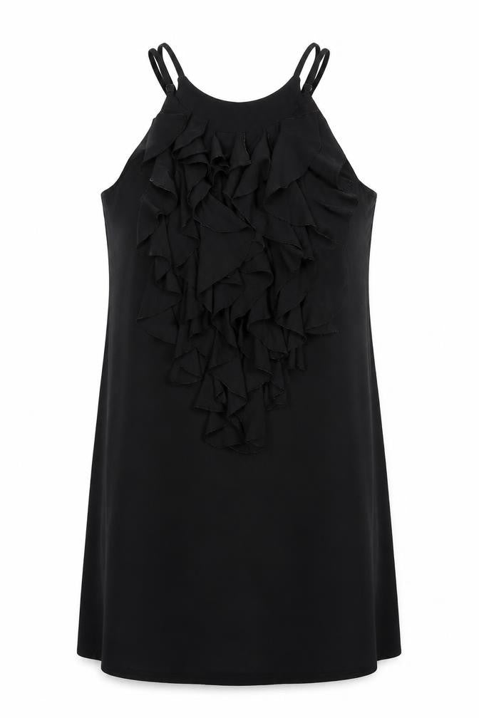 NEXT Womens Black Viscose Tank Dress Size 10 Round Neck Pullover - Frills Adjustable Straps
