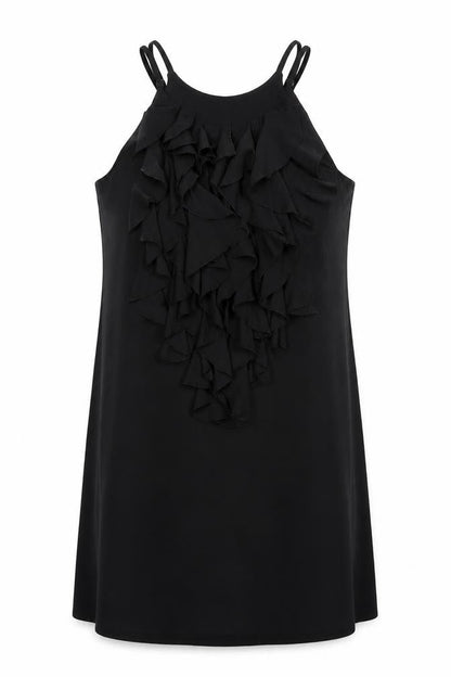 Next Womens Black Viscose Tank Dress Size 10 Round Neck Pullover - Frills Adjustable Straps