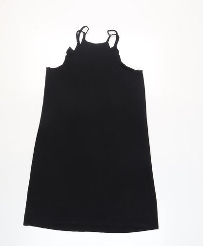Next Womens Black Viscose Tank Dress Size 10 Round Neck Pullover - Frills Adjustable Straps