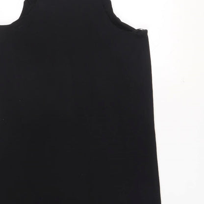 Next Womens Black Viscose Tank Dress Size 10 Round Neck Pullover - Frills Adjustable Straps