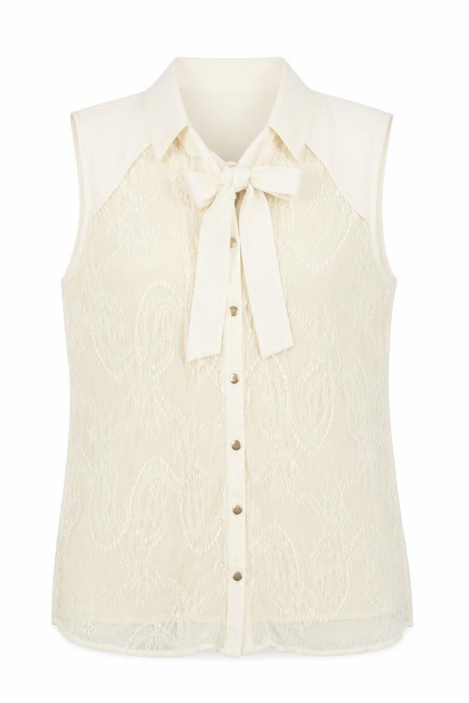 Oasis Womens Beige Polyamide Basic Button-Up Size M Round Neck - Pussy Bow Neck