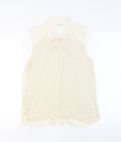 Oasis Womens Beige Polyamide Basic Button-Up Size M Round Neck - Pussy Bow Neck