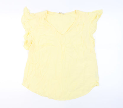 Monsoon Womens Yellow Viscose Basic Blouse Size 10 V-Neck - Ruffled Sleeves