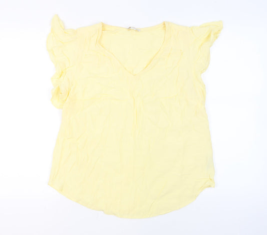 Monsoon Womens Yellow Viscose Basic Blouse Size 10 V-Neck - Ruffled Sleeves