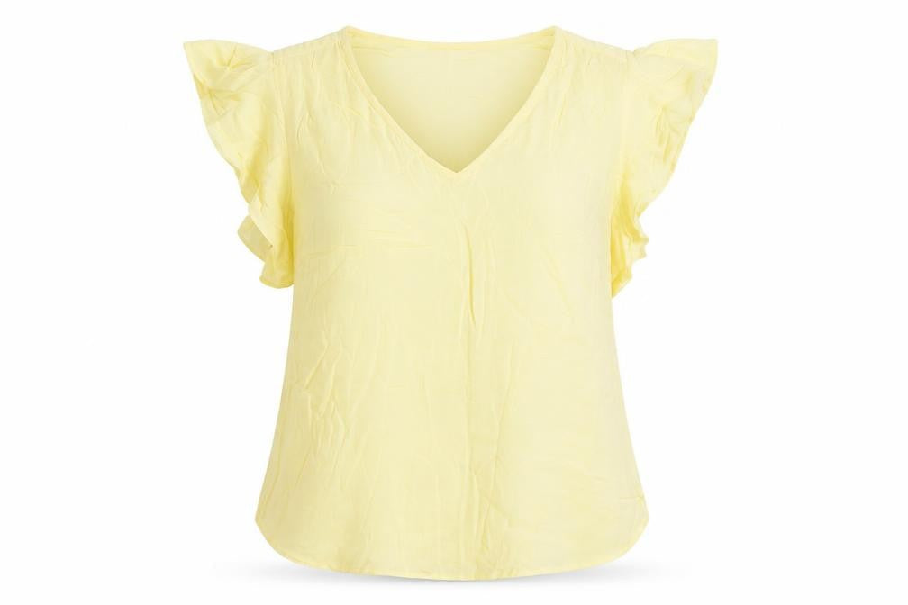 Monsoon Womens Yellow Viscose Basic Blouse Size 10 V-Neck - Ruffled Sleeves