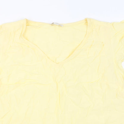 Monsoon Womens Yellow Viscose Basic Blouse Size 10 V-Neck - Ruffled Sleeves