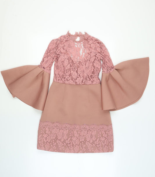 ASOS Womens Pink Polyester Shift Size 8 V-Neck Zip - Lace Detail Open Back