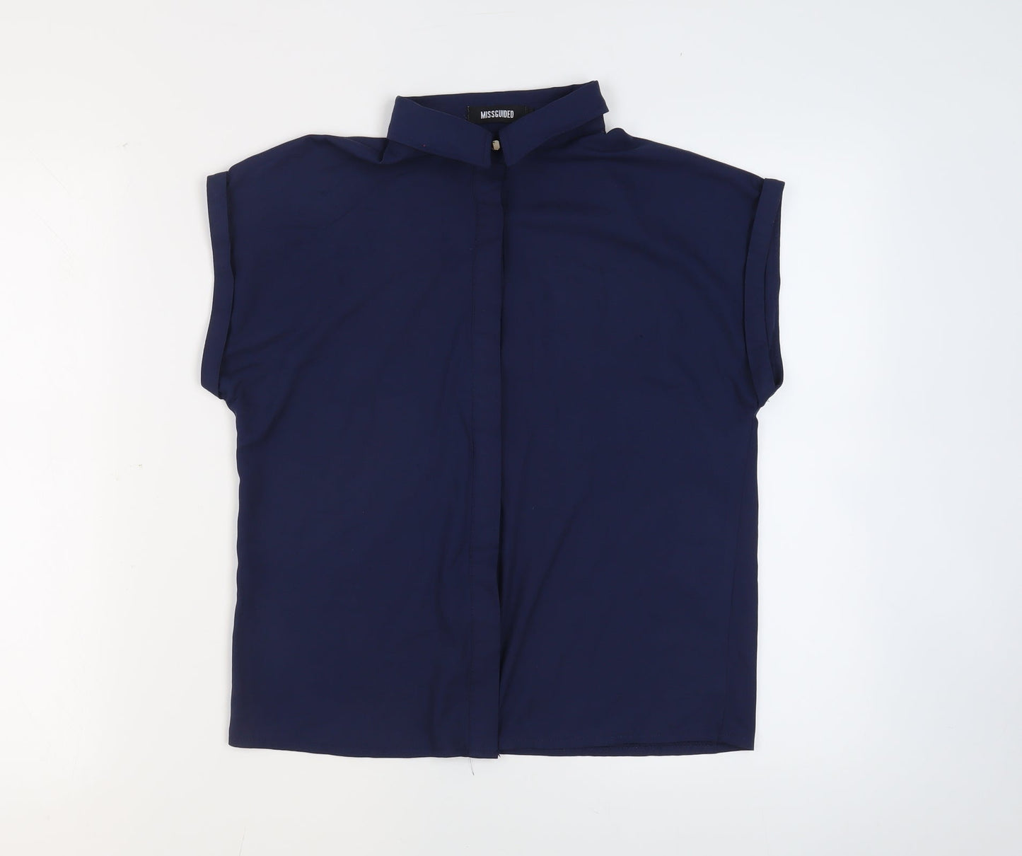 Missguided Womens Blue Polyester Basic Blouse Size 8 Collared