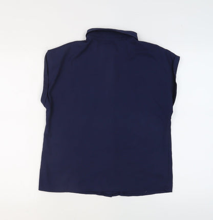 Back view of Missguided women’s blue polyester basic blouse, size UK 8, collared