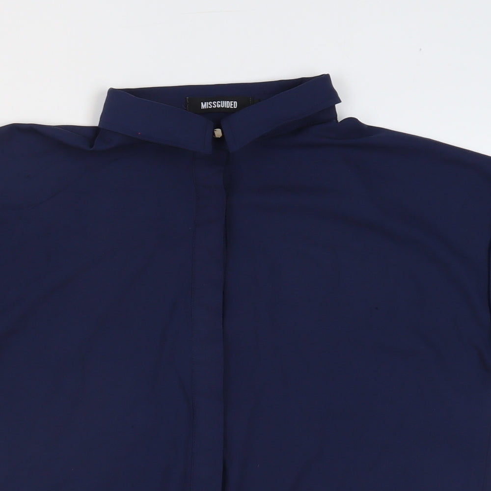 Missguided Womens Blue Polyester Basic Blouse Size 8 Collared