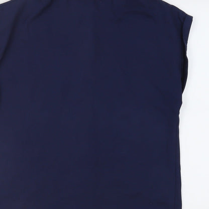 Brand and care label for Missguided women’s blue polyester basic blouse, size UK 8, collared