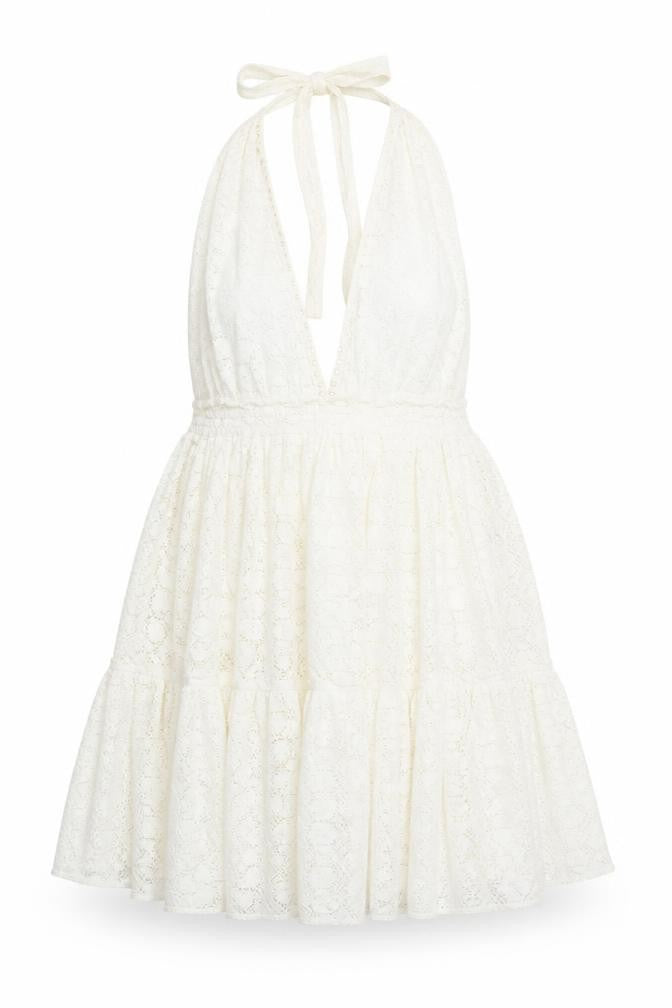 YANGZOM Womens White 100% Cotton Cover Up One Size - Lace Beaded Tasseled