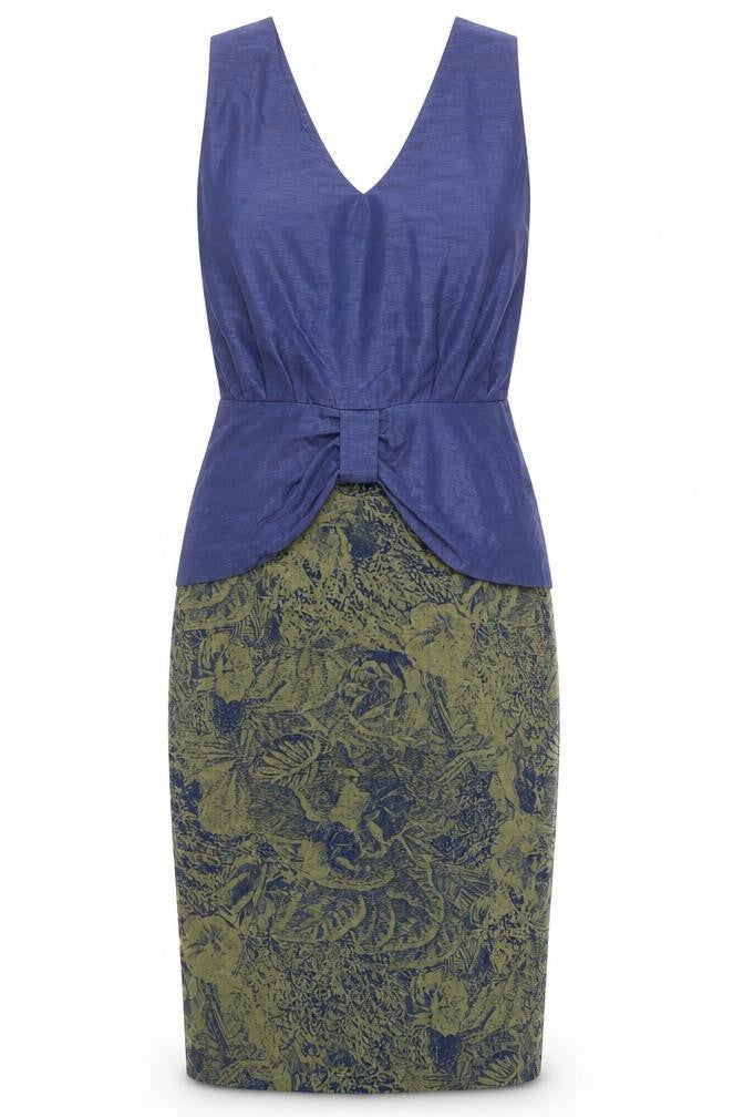 HAGARTY Womens Blue Geometric Polyester Shift Size 12 V-Neck Button