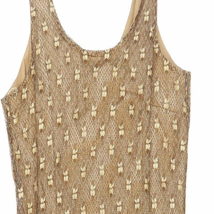 Next Womens Gold Viscose Shift Size 10 Round Neck Zip