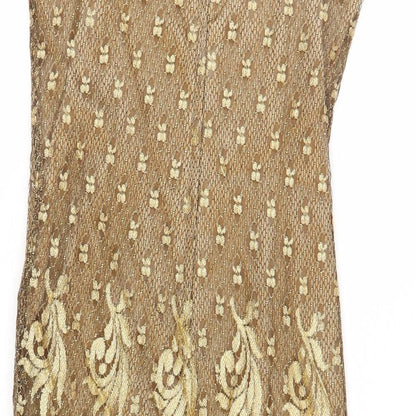 Next Womens Gold Viscose Shift Size 10 Round Neck Zip