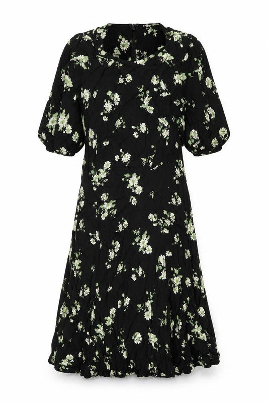 & Other Stories Womens Black Floral Viscose A-Line Size 8 Round Neck Zip