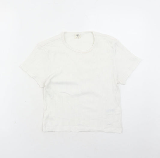 Urban Outfitters Womens White Cotton Cropped T-Shirt Size L Round Neck