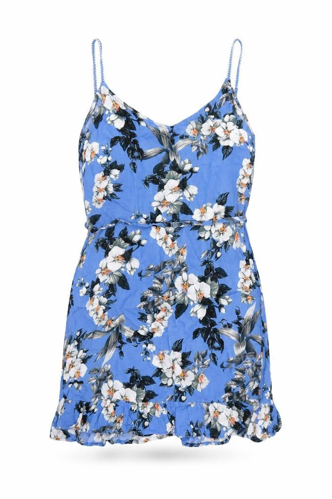Oasis Womens Blue Floral Viscose Slip Dress Size XS V-Neck Pullover - Belted