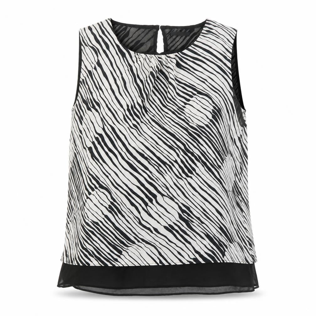 Roman Womens Black Geometric Polyester Basic Blouse Size 16 Round Neck