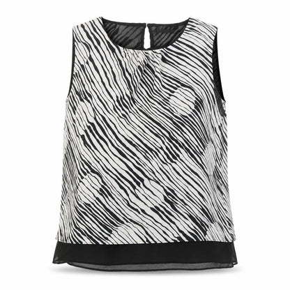Front view of Roman women’s black geometric polyester basic blouse, size UK 16, round neck
