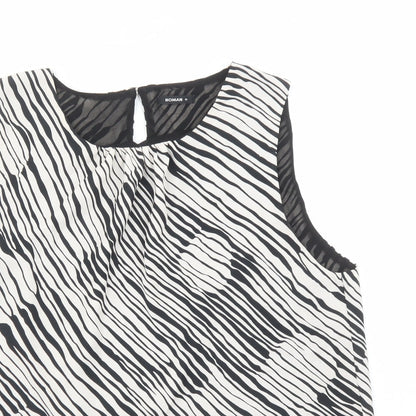 Close-up detail of Roman women’s black geometric polyester basic blouse, size UK 16, round neck