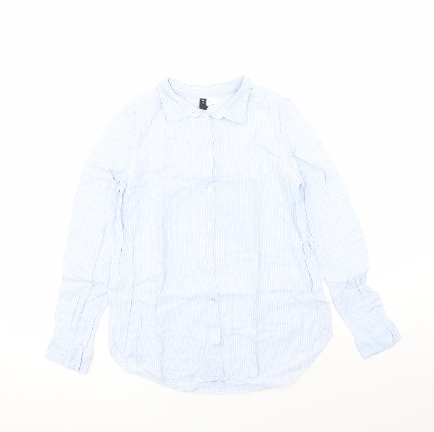 Divided by H&M Womens Blue Striped 100% Cotton Basic Button-Up Size 6 Collared
