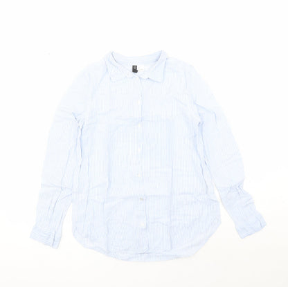 Divided by H&M Womens Blue Striped 100% Cotton Basic Button-Up Size 6 Collared